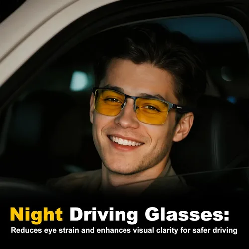 Miniatura 3 de SKYOAK Gafas de lectura bifocales de visión nocturna premium para hombres, lentes ligeros TR90, metal en las patillas, media montura, antirreflejos