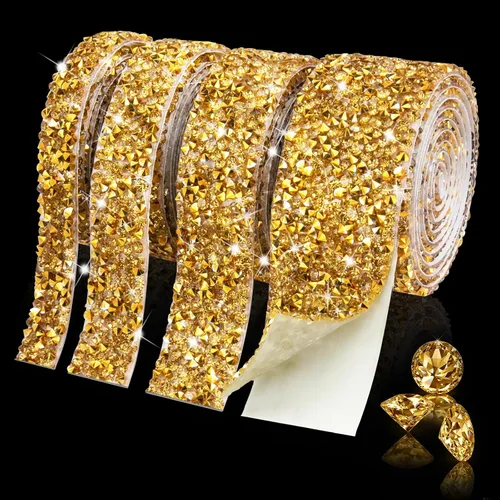 Miniatura 8 de 4 rollos de cinta de diamantes de imitación de cristal, cinta autoadhesiva con diamantes de imitación, envoltura de diamantes para manualidades
