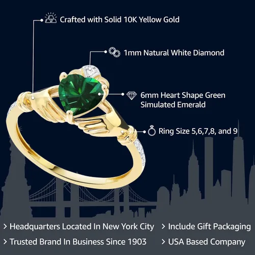 Miniatura 23 de Gem Stone King Anillo de compromiso claddagh celta irlandés de oro amarillo de 10 quilates con piedra preciosa en forma de corazón de 0.236 in
