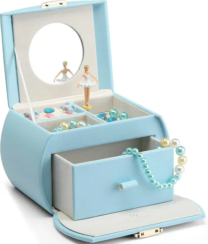 Vlando Joyero musical para niñas y niños con cajón, caja de música con bailarina y calcomanías para decoración de dormitorio de cumpleaños, color