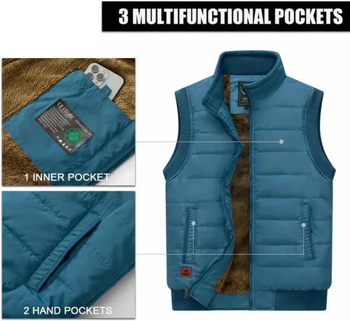 Miniatura 14 de Msmsse Chalecos de invierno para hombre, con forro polar, acolchado, casual, sin mangas