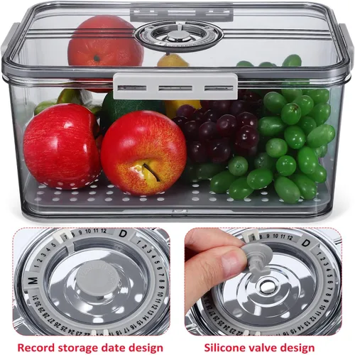 Miniatura 6 de Hemoton Contenedor de alimentos frescos con temporizador, caja de almacenamiento de alimentos transparente para frutas y panes, organizador de gran