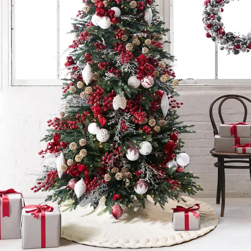 Miniatura 6 de NIBESSER Falda blanca para árbol de Navidad, falda de árbol de piel sintética de 48 pulgadas, alfombra de árbol de lentejuelas con plumas doradas