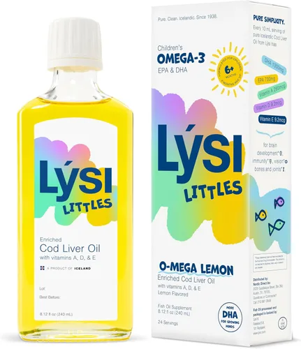 LYSI Littles Aceite de Hígado de Bacalao Enriquecido Sabor a Limón - Omega-3 Puro y Natural para Bebés y Niños con Vitamina D, Islandés, Certificado