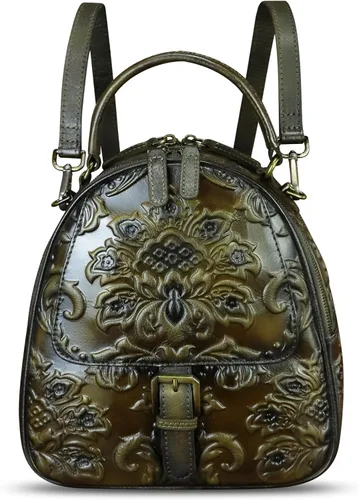 Miniatura 2 de Bolso bandolera de cuero genuino para mujer, bolso cruzado en relieve, bolso cruzado con asa superior, mochila convertible hecha a mano