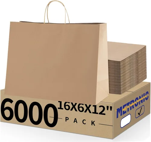 Miniatura 32 de Metronic - Bolsas de regalo de papel kraft con asas de 16 x 6 x 12 pulgadas, paquete de 6000 Para Navidad, recuerdos de fiesta de cumpleaños