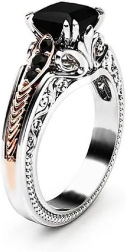Miniatura 2 de Eternal 925 Anillo de diamantes de talla cuadrada de turmalina negra y plata 925 para mujer, Oro