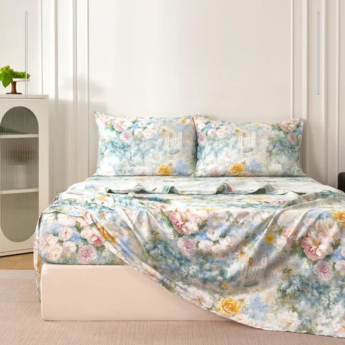 Miniatura 5 de Zusbest Juego de sábanas florales de 100 % algodón percal, color naranja y amarillo, juego de sábanas suaves y transpirables con diseño botánico