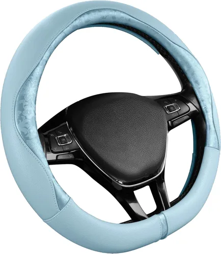 Miniatura 16 de PIC AUTO Funda para volante, diseño de retazos de cuero estampado negro, ajuste universal de 14.5 a 15.5 pulgadas, antideslizante, sin olor, piel