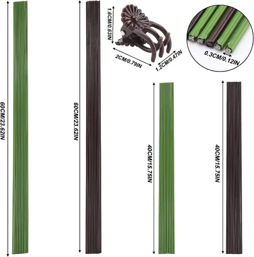 Miniatura 7 de Juego de 10 estacas de metal para plantas de jardín con 15 clips de fijación de vid, estacas de flores de un solo tallo de 15.75 pulgadas de alto
