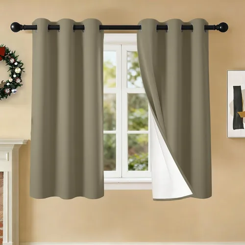 Miniatura 44 de 2 paneles de cortinas 100% opacas, cortinas ligeras con aislamiento térmico con ojales para dormitorio, sala de estar, tratamiento de ventana