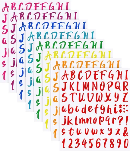Miniatura 10 de Outus 576 piezas de 8 hojas de calcomanías autoadhesivas de vinilo, letras del alfabeto, números, buzones, calcomanías para decoración de aula