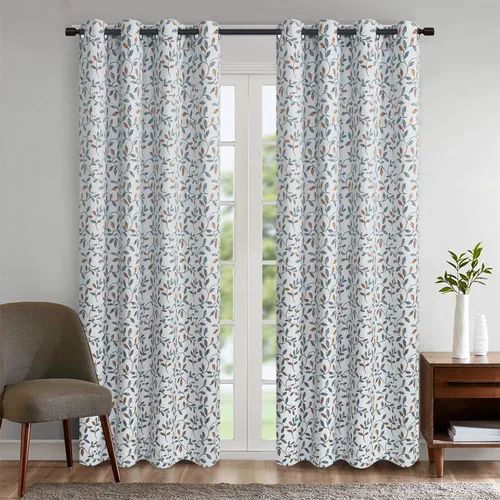 Miniatura 13 de GYROHOME Cortina opaca floral con bordado de hojas, ojales en la parte superior, aislamiento térmico, oscurecimiento de habitación, ahorro de ruido