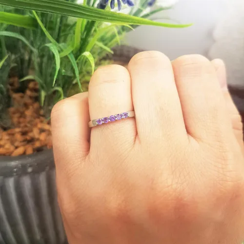 Miniatura 128 de Dazzlingrock Collection Anillo de boda redondo de 5 piedras preciosas o diamantes para mujer en oro macizo de 10 K/14 K/18 K
