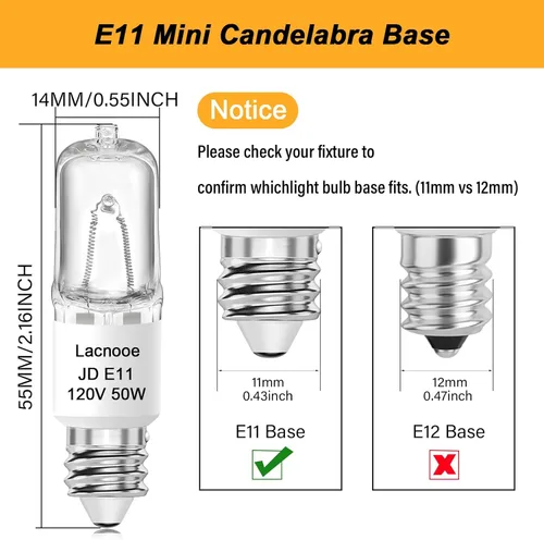 Miniatura 2 de Bombilla E11, Bombillas de Luz Halógenas JDE11 120V 50W, Base de Mini Candelabro T4, Regulable 2700K Blanco Cálido, 4PCS Bombilla de Luz E11