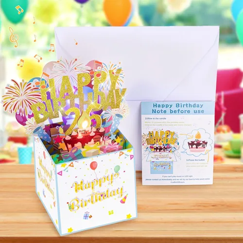 Miniatura 3 de Tarjetas de cumpleaños número 26 con luces, música y velas, tarjetas de felicitación de feliz cumpleaños emergentes en 3D para niñas y amigos de 26