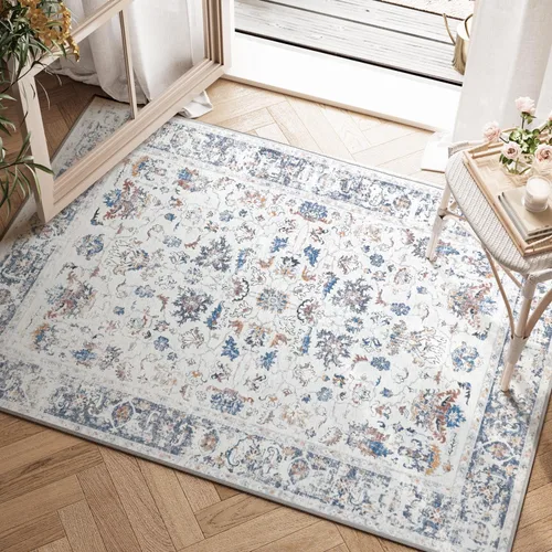 Miniatura 32 de jinchan Alfombra de entrada de 2 x 3 pulgadas, lavable, diseño floral vintage, tapete pequeño para interiores, bohemio, ligero, delgado