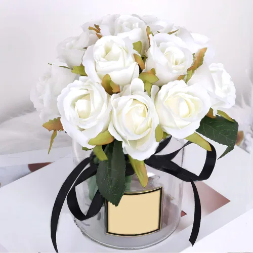 Miniatura 6 de Rosas artificiales, 12 unidades, rosas de terciopelo, flores falsas de tallo largo de tacto real para arreglos florales, decoración de novia, boda
