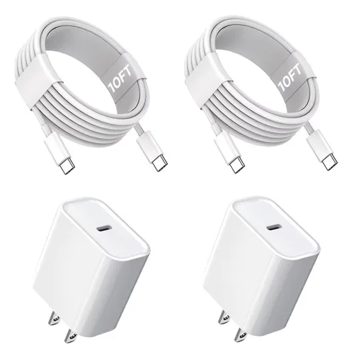 Cargador para iPhone 16/15, cargador USB C, paquete de 2 adaptadores de corriente de carga rápida de pared tipo C de 20 W, cable USB-C a C de 6 pies