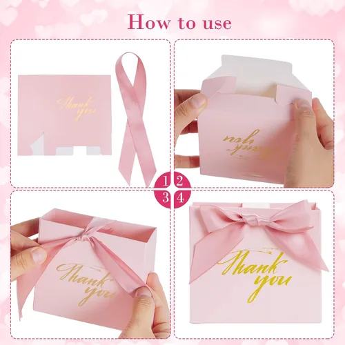 Miniatura 4 de Nydotd - 24 bolsas pequeñas de regalo de agradecimiento, mini bolsas de papel para fiesta, cajas de regalo rosas con lazo de cinta, bolsas de regalo