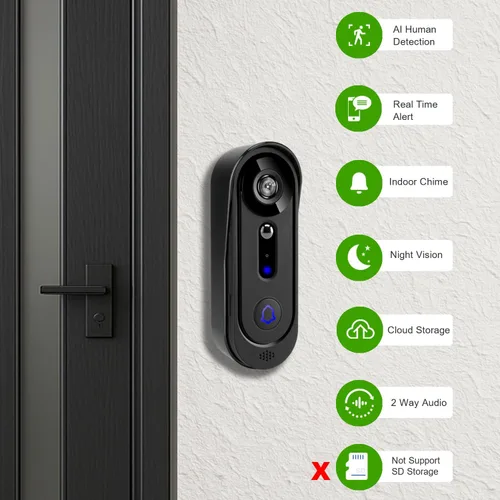 Miniatura 2 de Timbre de puerta con cámara inalámbrica 1080P, timbre de video con timbre, almacenamiento en la nube, visión nocturna, detección de movimiento