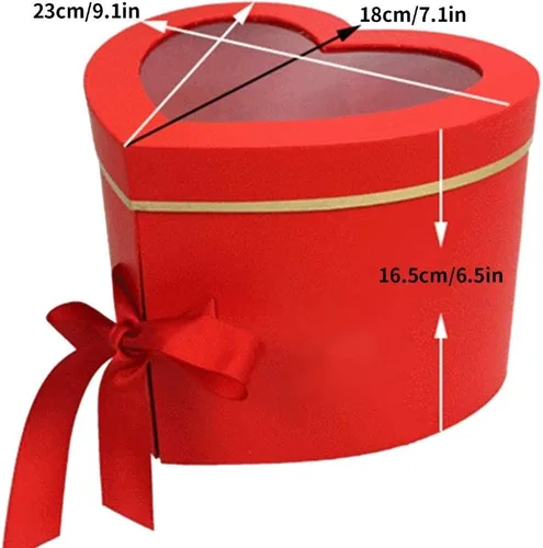 Miniatura 2 de Unikpackaging - Caja de 2 niveles con forma de corazón para flores de lujo y arreglos de regalo, con tapa, tamaño 9 x 8 x 6.5 pulgadas, caja de Rojo