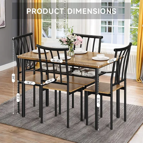 Miniatura 6 de IDEALHOUSE Juego de mesa de comedor de 5 piezas para 4, mesa de cocina y sillas para 4 con estante de almacenamiento, juego de mesa de comedor