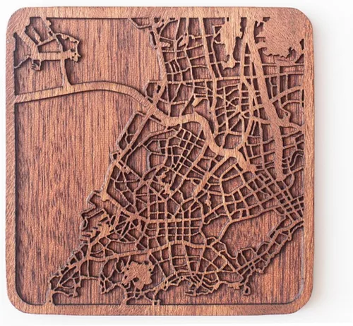 Miniatura 56 de Posavasos Amsterdam Map by O3 Design Studio, 1 pieza, posavasos de madera Sapele con mapa de la ciudad, hecho a mano, varias ciudades opcionales