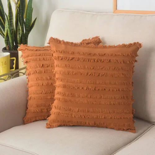 Miniatura 11 de GYROHOME Paquete de 2 fundas de almohada de algodón y lino, fundas de cojín decorativas, diseño de borlas, fundas de cojín modernas con flecos