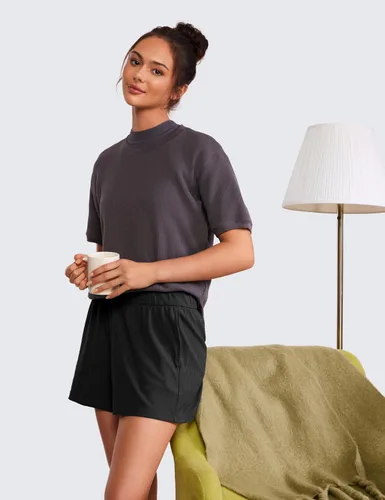 Miniatura 3 de CRZ YOGA Cómodos pantalones cortos acanalados para mujer, de cintura alta, lyocell, casual, para descansar, atléticos, con bolsillos
