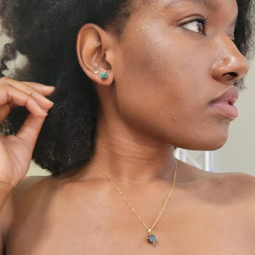 Miniatura 91 de Aretes de piedra preciosa natural en bruto con oro amarillo sobre plata de ley 925, 6 a 0.276 in, regalo de piedra de nacimiento de calidad genuina