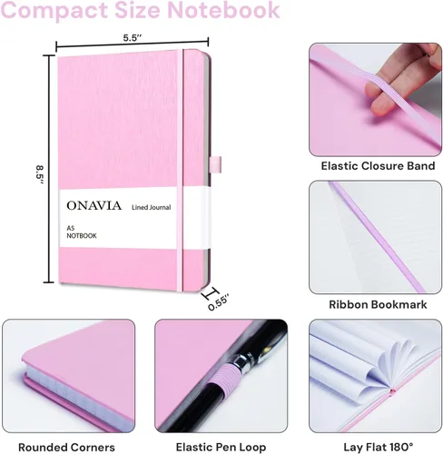 Miniatura 2 de ONAVIA Cuaderno rayado A5, cuaderno de notas con rayas universitarias de 7mm, diario para escribir, trabajo, escuela, viajes y toma de notas, tapa