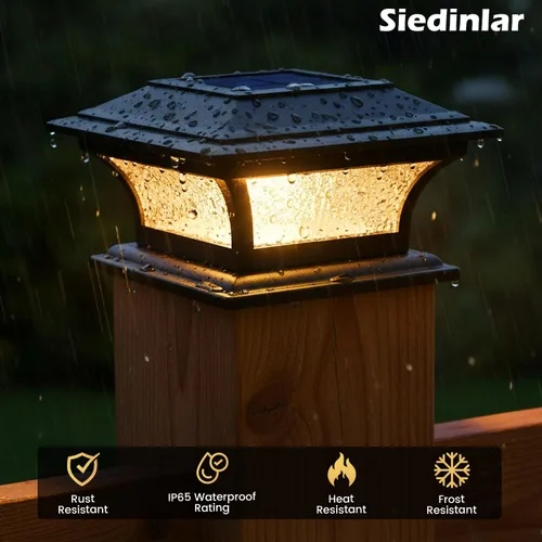 Miniatura 6 de SIEDiNLAR Luces solares de poste de vidrio para exteriores, luz LED para cerca, 2 modos para postes de 4 x 4, 5 x 5, 6 x 6 pulgadas, decoración