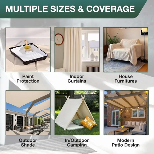 Miniatura 5 de CCS Lona Protectora de Lona para Pintura – Lona de Algodón Resistente Multiusos para Cortinas, Manteles, Telones de Fondo – Cubierta de Piso