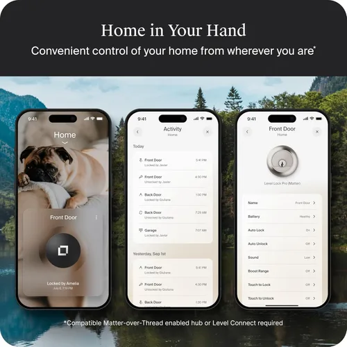 Miniatura 4 de Level Lock Pro - Cerradura inteligente más pequeña, rápida e innovadora del mundo - Cerrojo de seguridad de materia sobre rosca más llave Apple Home