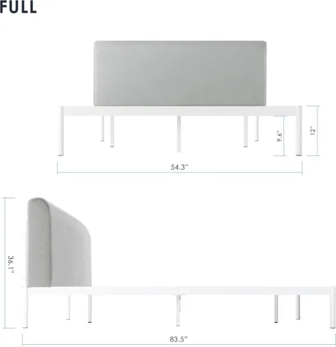 Miniatura 8 de Mellow BREE - Cama de plataforma de metal con cabecera curvada y tapizada, listones de acero, fácil montaje, gris cielo, tamaño matrimonial