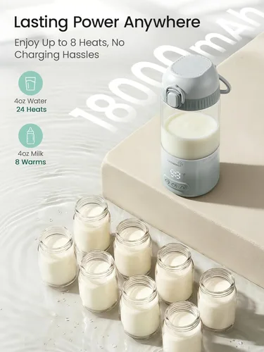 Miniatura 4 de Grownsy Calentador de botellas portátil desmontable para viajes, todo en uno, sin BPA, inastillable, sin vidrio, calentador de leche con pezón