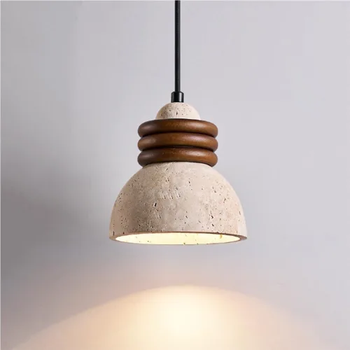 Natural Yellow Travertine Chandeliers Industrial Wood Accents Hanging Lamp Mid Century Bedside Height Adjustable Pendant Lights for Kitchen Island