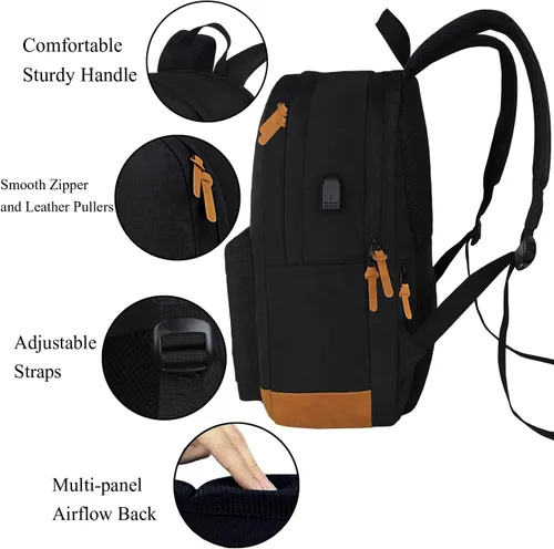 Miniatura 6 de SUPACOOL Mochila ligera para laptop con puerto de carga USB para hombres y mujeres, mochila de doble capa para la universidad, trabajo, viajes