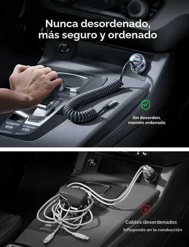 Miniatura 3 de LISEN - Cargador de coche con cable en espiral USB-C integrado de 36 pulgadas de 45 W, adaptador de encendedor de cigarrillos de carga rápida