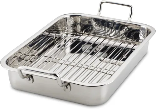Miniatura 13 de Farberware Classic Traditions - Asador/sartén para asar de acero inoxidable con estante, 17" x 12.25