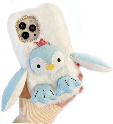 Bonita funda de felpa con diseño de pingüino para Samsung Galaxy S22 Ultra, esponjosa y bonita funda de poliuretano termoplástico suave con diseño