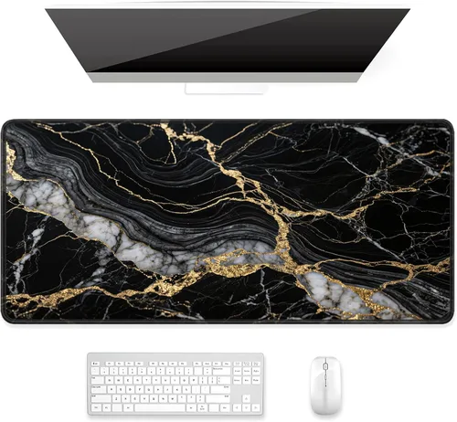Miniatura 57 de Auhoahsil Alfombrilla grande para mouse, tamaño XXL, extendida de 35 x 15 pulgadas, base de goma antideslizante, bordes cosidos, superficie 03
