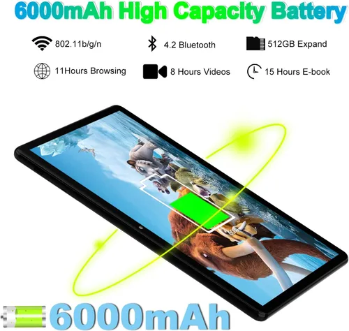 Miniatura 5 de 2025 Android 12 Tablets 10.1 Octa-Core 2 en 1 Tablet 64 GB + 512 GB Expandir incluye funda, teclado, lápiz capacitivo, cámara dual 13+5, pantalla