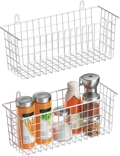 Miniatura 10 de MaraFansie Cesta de alambre [extragrande] organizador de pared colgante para gabinete, cesta de almacenamiento para estantes montados en la pared