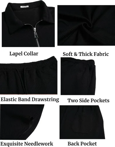 Miniatura 5 de EISHOPEER Conjunto de camisa polo y pantalón corto para hombre, trajes de verano a la moda con cremallera para hombre, manga corta, 2 piezas