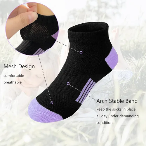 Miniatura 7 de Bemeol Calcetines para niñas, 12 pares de calcetines deportivos de algodón, calcetines deportivos para niños pequeños y grandes