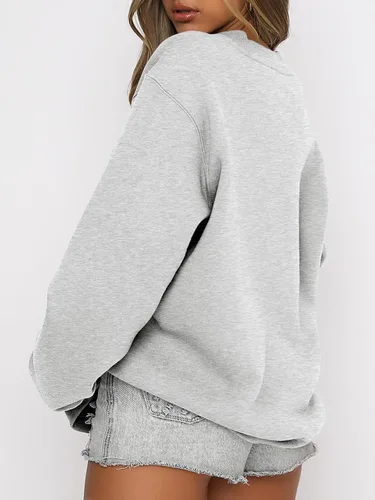 Miniatura 2 de ANRABESS Sudaderas para mujer, cuello redondo, forro polar, sudaderas de gran tamaño, lindas camisas de manga larga, ropa preparada