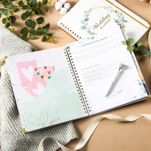 Miniatura 7 de Agenda de boda – Libro de planificación de boda y organizador para la novia con 5 secciones con pestañas, 12 x 9 pulgadas, tapa dura con esquina