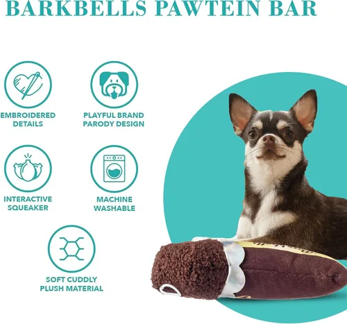 Miniatura 4 de Haute Diggity Dog Barkbells Pawtein Bar - Juguete de peluche para perros pequeños, medianos y grandes, juguetes interactivos divertidos